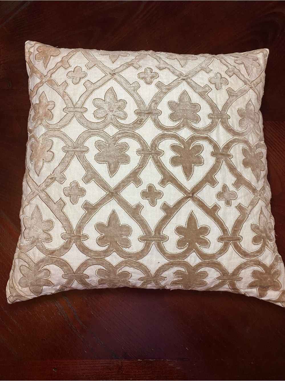 Neutral Embroidered Decorative Throw Pillow - Cream and Tan 18x18